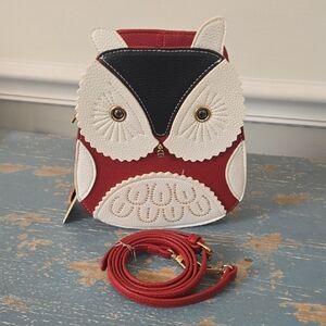 Owl Design Crossbody Bag in Red and White